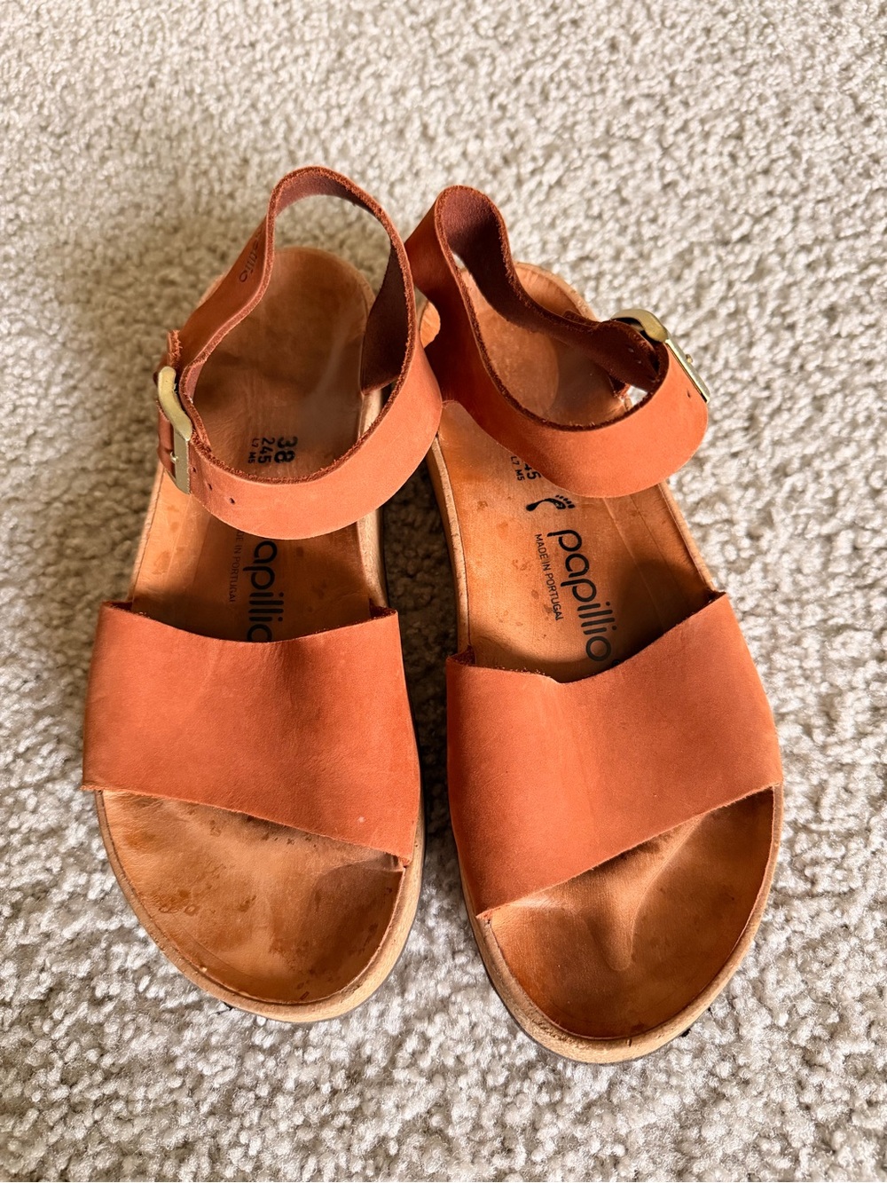 Papillio Orange Leather Ankle-Strap Sandals